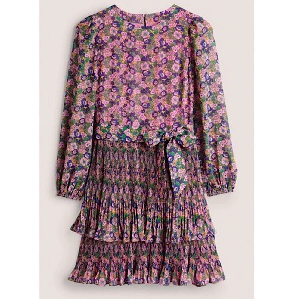 NWT Boden Plisse Pink Floral Ruffle Mini Dress Sz 8 - Picture 4 of 16